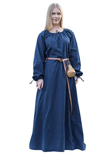 Battle-Merchant Mittelalter Kleid Ana Damen | Wikinger Kostüm Langarm bodenlang Baumwolle | LARP Gewandung (Blau, XXL)